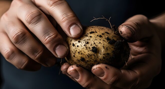 Close-up of Hands Holding a Freshly Harvested Potato.
