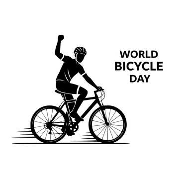 World Bicycle Day vector illustration with cyclist raising hand