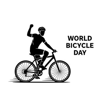 World Bicycle Day vector illustration, cyclist celebrating with raised arm