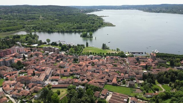 Europe, Italy, Angera province of Varese , The Borromean Fortress  Castle of Angera on Lake Maggiore. The fortress's historic rooms  is Doll and Toy Museum - tourist attraction destination sightseeing