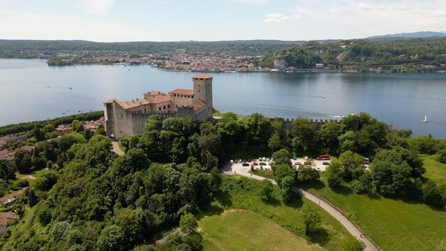 Europe, Italy, Angera province of Varese , The Borromean Fortress  Castle of Angera on Lake Maggiore. The fortress's historic rooms  is Doll and Toy Museum - tourist attraction destination sightseeing