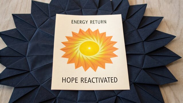 Energy Return Hope Reactivated Motivational Art on Navy Folded Paper Background Abstract Design Inspiration for Wellness