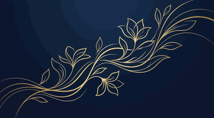 Elegant golden floral vine ornament on dark blue background © Saharia