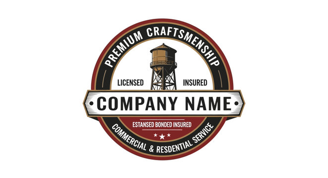 Classic badge emblem for a premium craftsmanship company offering licensed, insured, commercial, and residential professional services with an established reputation
