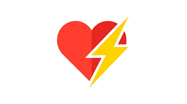 Red heart with yellow lightning bolt icon isolated on transparent background