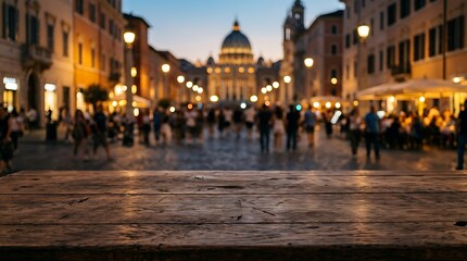 Obraz premium blank wooden tabletop rome city blur background 
