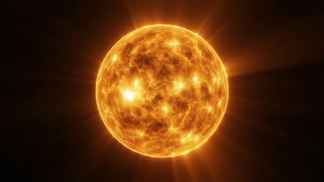 Realistic Fiery Sun Sphere with Intense Solar Flares and Burning Corona Surface in Deep Space
