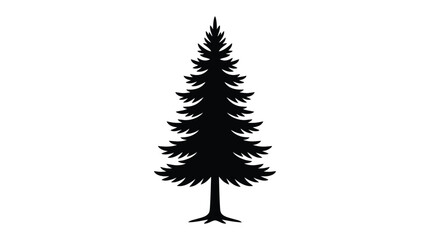 Fir Tree Silhouette On White Background Minimalist Botanical Illustration © Ms sumu