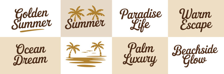 Golden summer and paradise life designs with palm trees, ocean dreams, and beachside glow, perfect for warm escapes and tropical themes. © Sanjida