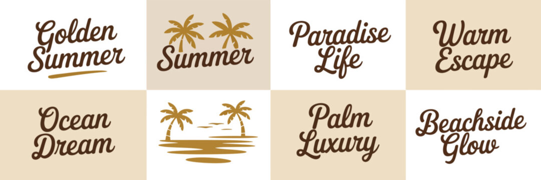 Golden summer and paradise life designs with palm trees, ocean dreams, and beachside glow, perfect for warm escapes and tropical themes.