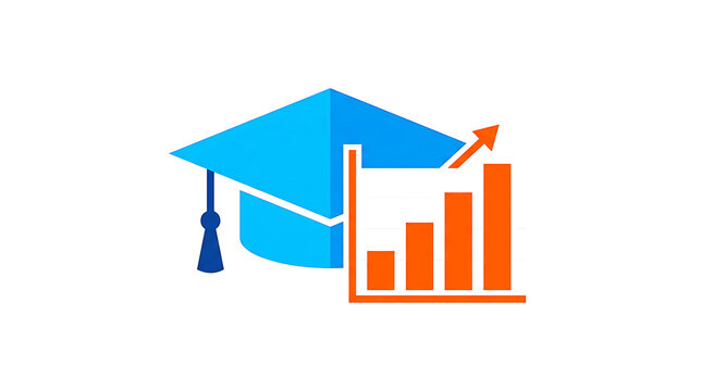 Graduation cap with growing graph isolated on transparent background