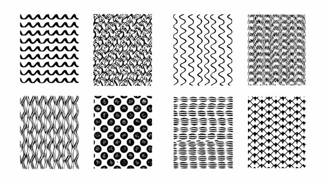 Collection of hand drawn wave and line patterns on a white background showcasing diverse textural designs abstract arrangement