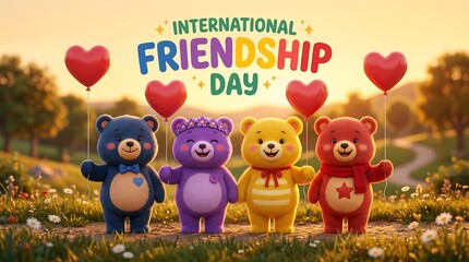 Fototapeta premium International friendship day july 30th celebration with colorful bears