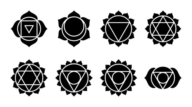 Chakra Symbols Set, Sacred Geometry Icons, Spiritual Energy Centers, Yoga Meditation Graphics