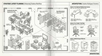 Obraz premium Strategic office layout planning and creative workspace furniture solutions