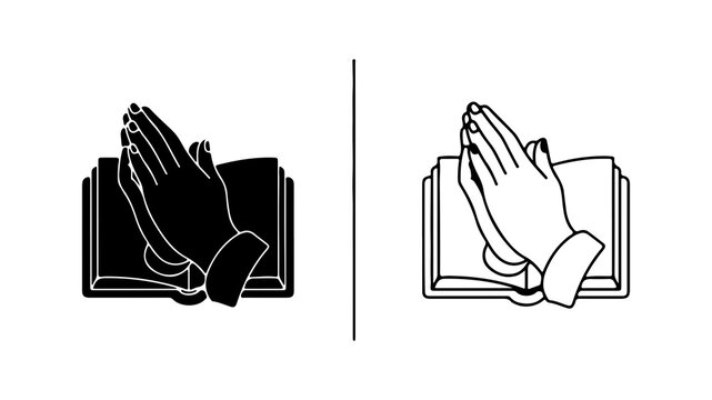 Praying Hands Over Open Holy Bible Icon Set