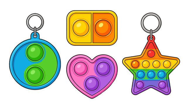 Colorful pop it fidget toys set isolated on white background