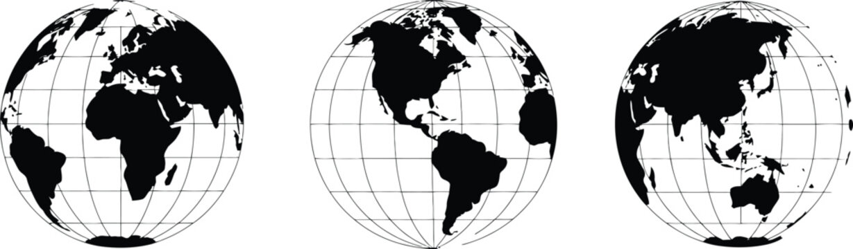 globe vector illustration multiple perspectives of earth with grid
