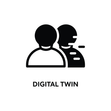 Two stylized human figures in profile representing a digital twin concept during digital transformation Isolated on white background
