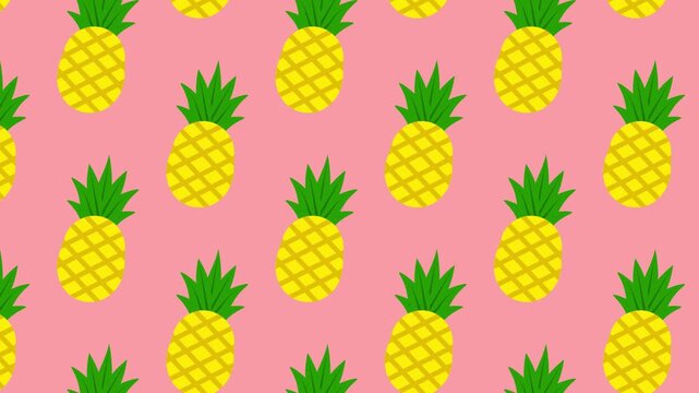 Cute yellow pineapple seamless pattern background loop on pastel pink for summer