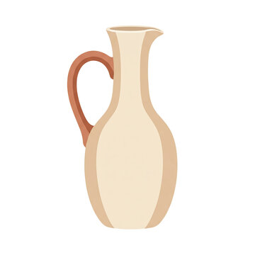 Traditional Ceramic Jug With Handle Isolated Pottery Vessel Graphic Element