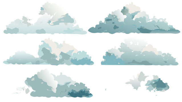 A collection of eight stylized cloud formations rendered as a vector illustration with a white background atmospheric cirrus