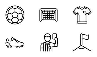 Soccer Icons Set: Ball, Goal, Jersey, Cleats, Referee, Corner Flag, Vector Graphics for Sports Design © Shariful