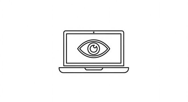 Laptop Screen Displaying an Eye Icon Symbolizing Surveillance and Monitoring.