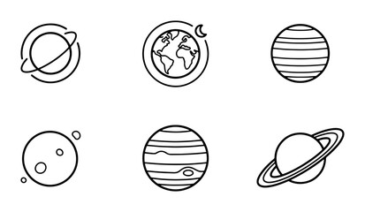Space Icons Set, Celestial Bodies Vector Graphics, Planet Symbols Collection, Cosmic Elements for Astronomy and Science © Jannat
