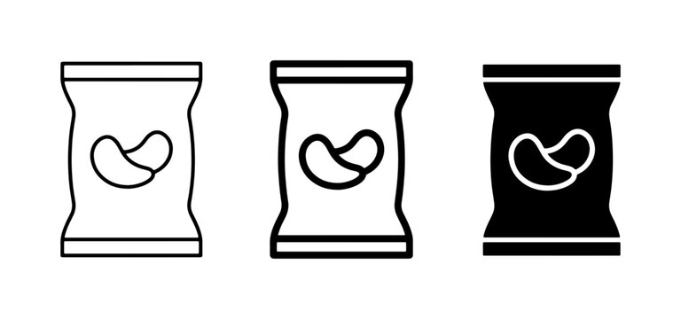 Snack Bags Icons, Potato Chip Pack Vector Graphics, Crisps Pouch Set
