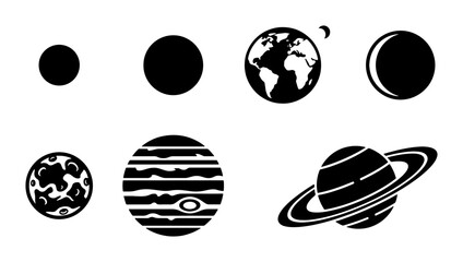 Space Icons: Planets, Earth, Moon, Saturn, Jupiter, Celestial Bodies Vector Set © Mahir