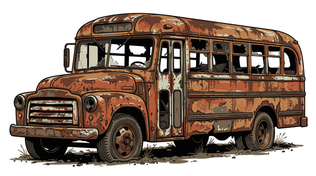 Old rusty school bus vehicle.