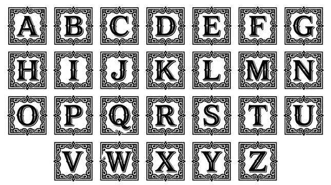 Alphabet letters in square blocks.