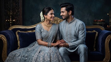 Obraz premium Elegant Navratri Couple Portrait In Luxury Festive Attire