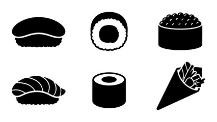 Sushi Icons Vector Set: Nigiri, Maki Rolls, Gunkan, Temaki, Japanese Food Graphics © Saad