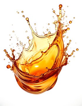 Splash of golden liquid on white.