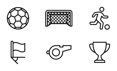 Soccer Icons Set: Ball, Goal, Player, Whistle, Trophy, Corner Flag Vector Graphics © Zarin