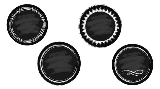 Hand drawn chalkboard circle badge set with rustic frames