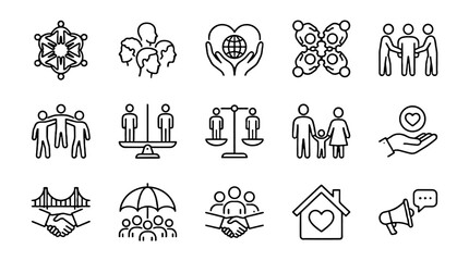 Fototapeta na wymiar Community and inclusion line icon set with people and support