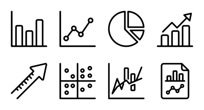 Business Data Icons: Bar Charts, Line Graphs, Pie Charts, Scatter Plots, Analytics