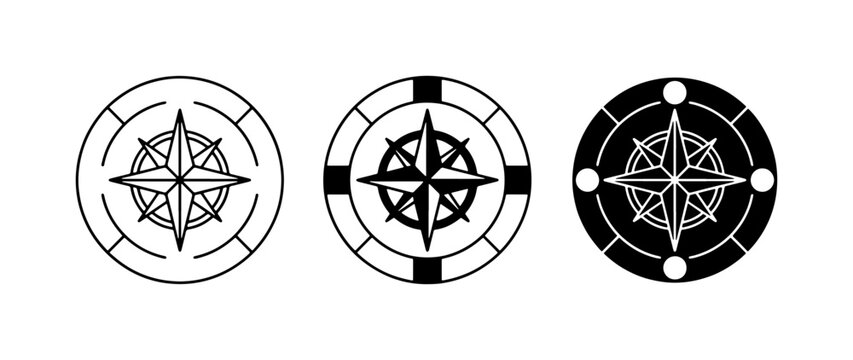 Compass Rose Icons, Nautical Navigation Symbols, Marine Directional Graphics, Set of 3