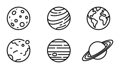 Cosmic Icons: Planets, Earth, Moon, Saturn, Space Exploration Vector Set © Salman