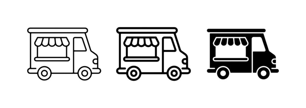 Food Truck Icons, Mobile Kitchen Vector Graphics, Street Food Van Illustrations