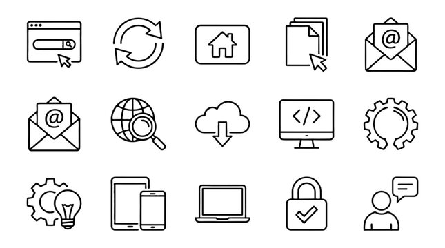 Thin line web browser and internet icon set