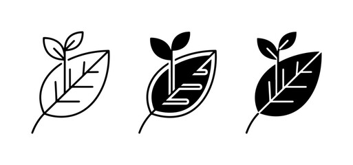 Fototapeta premium Leaf sprout icons, nature growth symbols, organic plant emblems, eco-friendly design elements