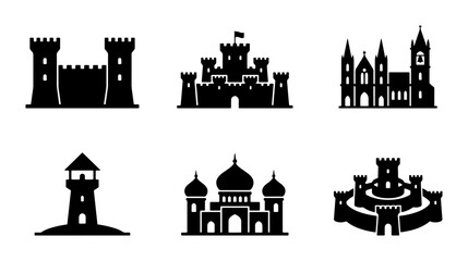 Medieval Castle Icons, Fortress Silhouettes, Architectural Landmark Vector Set © Liyana