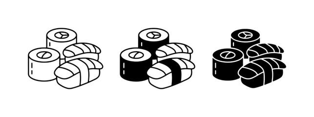 Sushi Icons Set: Maki Rolls and Nigiri, Japanese Food Vector Graphics, Minimalist Design © Mohsin