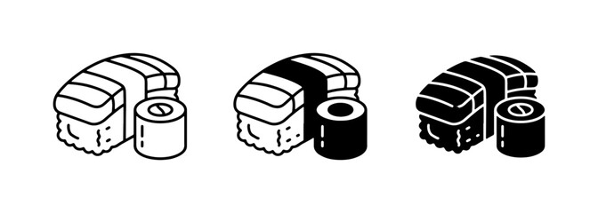 Sushi Icons Set, Japanese Food Vector Graphics, Maki Rolls & Nigiri Illustrations, Asian Cuisine Symbols © Jesmin