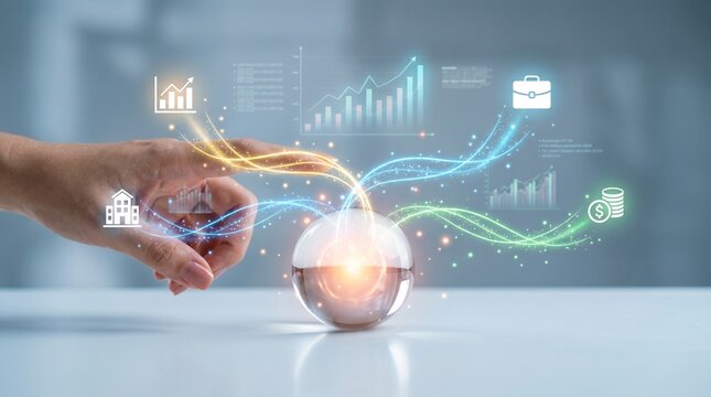 Innovative digital concept showcasing strategic business and financial management, where technology integrates data analytics for informed decision-making and future growth