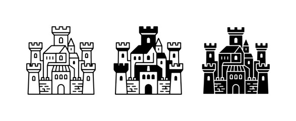 Castle Icons, Medieval Fortress Vector Graphics, Royal Palace Symbols © Neha